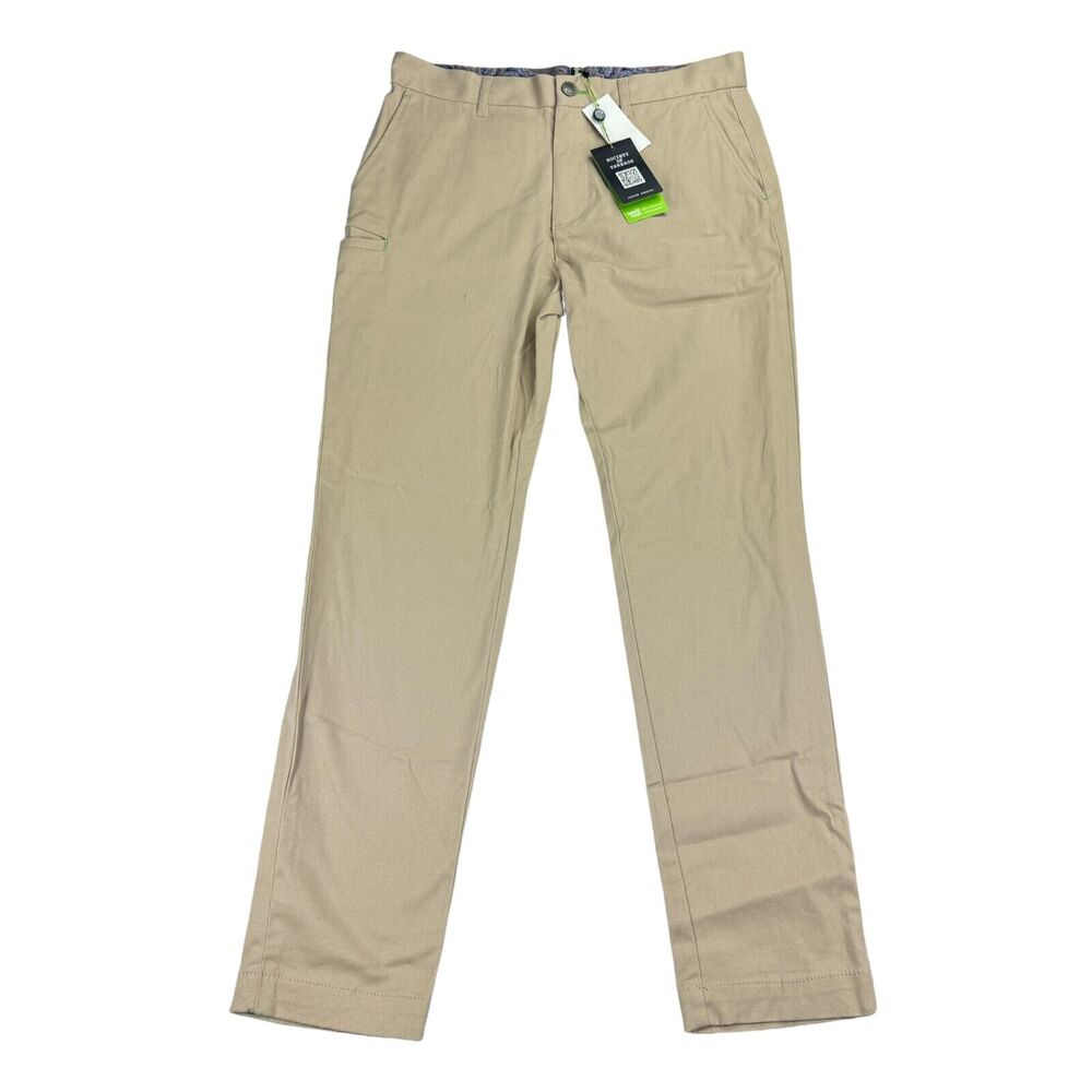 Society of Threads Mens Slim Fit Stretch Flat Front Chino Pants Khaki Brown 32